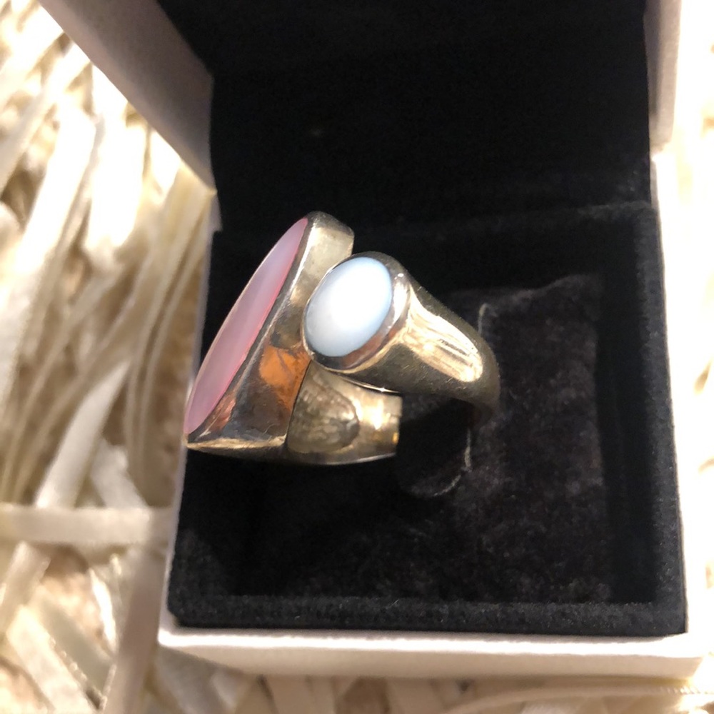 Stylish Sterling Silver Ring Size 6 (Pink/Light Blue) - Picture 2 of 2